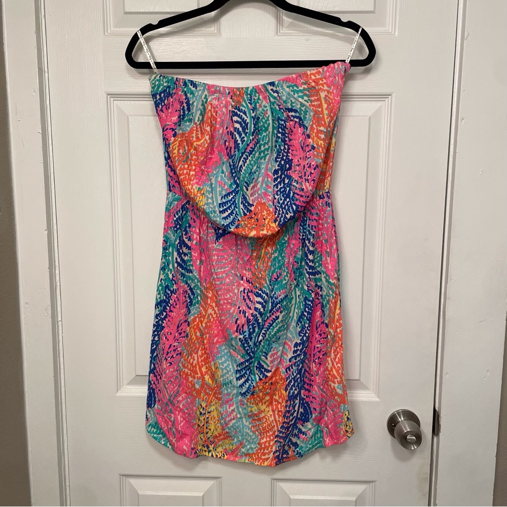 Lilly Pulitzer Strapless Tropical Print Dress in Pink, Coral, Teal, Navy